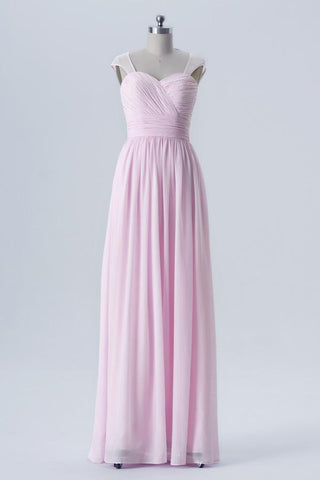 Barely Pink A Line Floor Length Sweetheart Capped Sleeve Keyhole Back Cheap Bridesmaid Dress B181 - bohogown