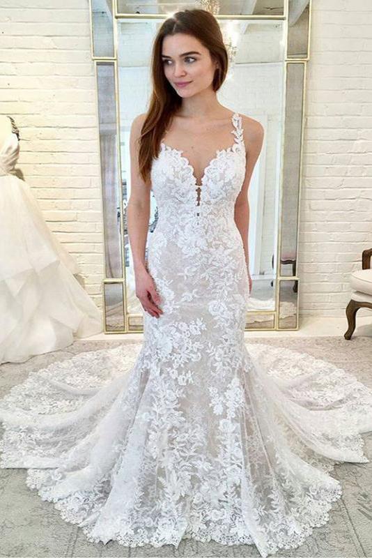 Gorgeous Straps Mermaid Train Lace Wedding Dress Bridal Dress N1770 –  Bohogown