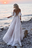 Bohemia Charming Long Lace Beach Wedding Dresses For Women