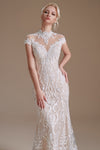 Elegant Cap Sleeves Lace Mermaid Long Beach Wedding Dress
