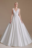 Elegant A-Line Sleeveless Stain Long Length Wedding Dress