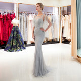 Ruffles Train Mermaid Sequins Chiffon Beaded Prom Dresses