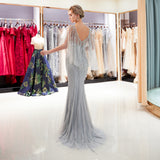 Ruffles Train Mermaid Sequins Chiffon Beaded Prom Dresses