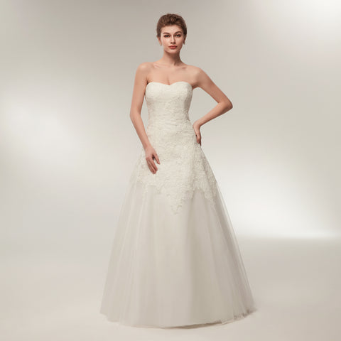 A-line Sleeveless Strapless Lace Chiffon Wedding Dresses