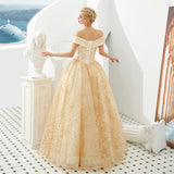 Off-the-shoulder Lace Floor-length Embroidery A-line Prom Gowns 13-31333