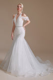 Gorgeous Mermaid Off The Shoulder Lace Tulle Wedding Dress