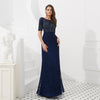 Beaded Luxury Sheath Sequins Lace Cap Sleeves Floor-length Prom Dresses
