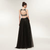 Two-piece A-line Floor-length Beaded Chiffon Prom Dresses