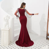 Mermaid stain Long Sleeves Edging Train Beaded Luxury Sequins Prom Dresses 12-49306