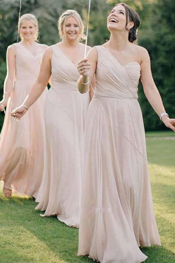 Charming Chiffon Sheath One Shoulder Sleeveless Bridesmaid Dress B391 - bohogown