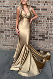 Spaghetti Straps Stunning Gold Formal Evening Dress Mermaid Long Prom Dress