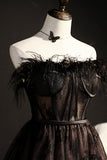 A Line Sleeveless Black Feather Short Evening Dress Prom Homecoing Dress