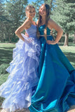 A Line Lavender Evening Party Dress Long Prom Dress With Cascading Ruffles