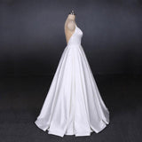 Simple Straps White Floor Length Satin Backless Satin Wedding Dress N2356