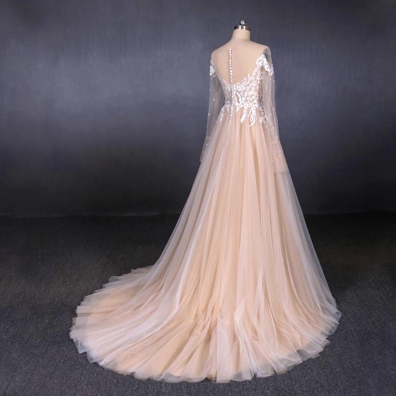 Sexy Sheer Neck Long Sleeves Tulle Wedding Dress, Charming Tulle Bridal Dress With Lace N2307