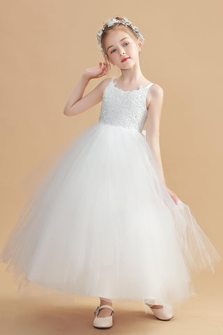 Ivory Straps Flower Girl Dress With Lace Appliques FL0010