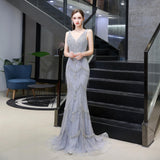 Sleeveless V-neck Sheath Sequins Beaded Long Evening Gowns With shawl