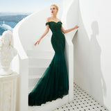 Elegant Mermaid Train Embroidery Off-the-shoulder Chiffon Prom Dresses 13-35338