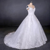 Ball Gown Off Shoulder Appliques Wedding Dress Puffy Lace Appliqued Bridal Dress N2352