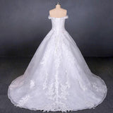 Ball Gown Off Shoulder Appliques Wedding Dress Puffy Lace Appliqued Bridal Dress N2352