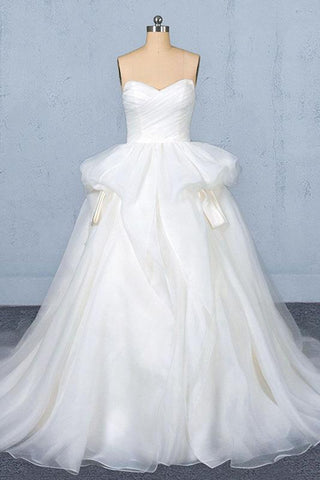 Ball Gown Sweetheart Tulle Ivory Wedding Dress, Gorgeous Sweep Train Bridal Dresses N2350
