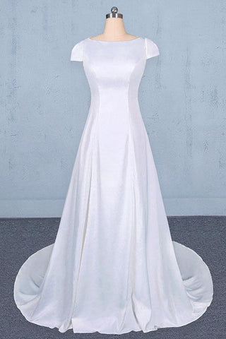 Simple A Line Cap Sleeves Wedding Dress With Lace, Long Bridal Dress With Lace N2351