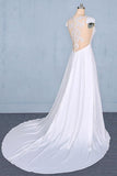 Simple A Line Cap Sleeves Wedding Dress With Lace, Long Bridal Dress With Lace N2351