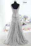 Silver Mermaid Beading Modest Long Prom Dresses Evening Dresses - Bohogown