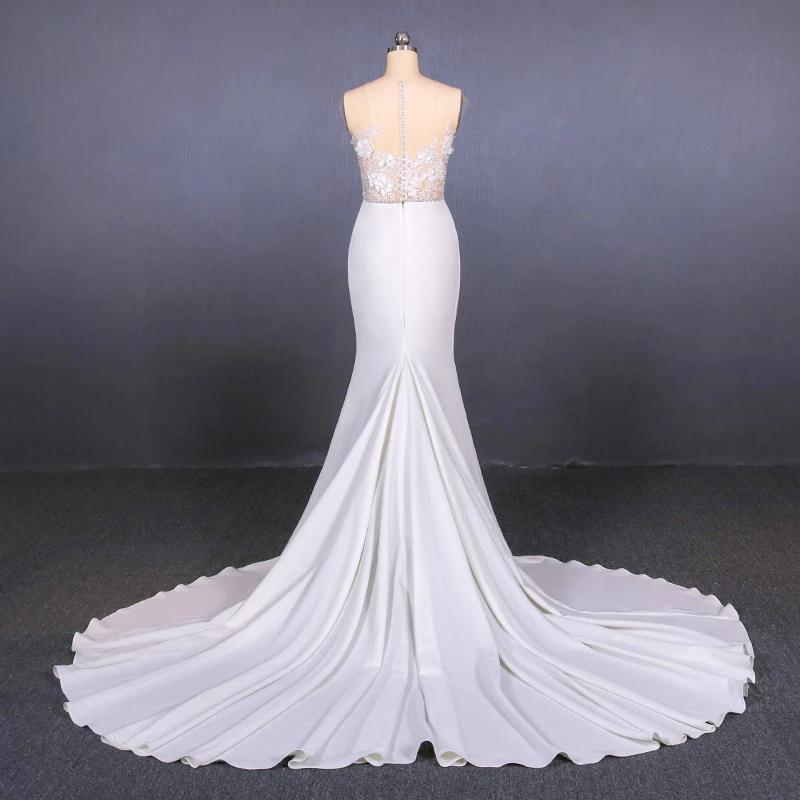 Sheer Neck Mermaid Long Wedding Dress With Appliques Long Bridal Dress N2304