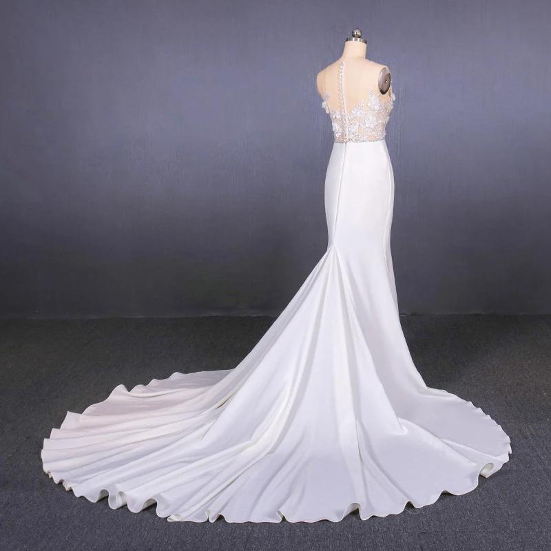 Sheer Neck Mermaid Long Wedding Dress With Appliques Long Bridal Dress N2304