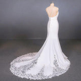 Simple Mermaid Sleeveless Wedding Dress With Lace, Sexy Backless Bridal Dress N2355