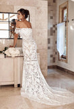 Charming Off the Shoulder Lace Bridal Dress, Boho Wedding Dress, Beach Wedding Dress N2242