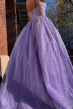 Sequin Spaghetti Straps Sparkly Lilac A Line Prom Dress Evening Dress