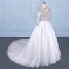 Puffy Long Sleeves Tulle White Wedding Dress, Shiny Long Bridal Dress N2345