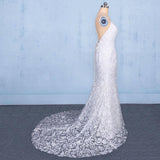Elegant V Neck Lace Wedding Dress, Mermaid Backless Lace Bridal Dress N2348