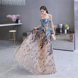 A-line Embroidery Off-the-shoulder Sweetheart Sequins Long Evening Gowns