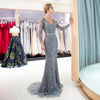 V-neck Long Sleeves Train Mermaid Sequins Chiffon Beaded Prom Dresses