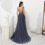 Luxury Sequins Lace Sleeveless Backless A-line Prom Dresses