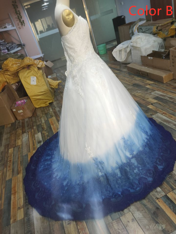 Royal Blue Ombre Prom Dress Sweetheart, Ball Gown Lace Applique Long Wedding Dress N1800