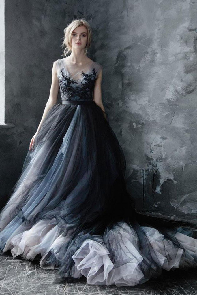 Dusty Blue Ball Gown Prom Evening Dress with Off the Shoulder Neckline