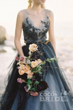 Charming Black Long Lace Tulle Princess Prom Dress Ball Gown