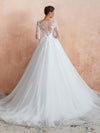 Long-sleeved Jewel Embroidered Flower Lace Tulle Wedding Dress