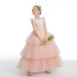 Pink Ruffles Layered Tulle Flower Girl Dress With Bowknot FL0016