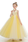 Yellow V Neck Tulle Sleeveless Flower Girl Dress FL0017