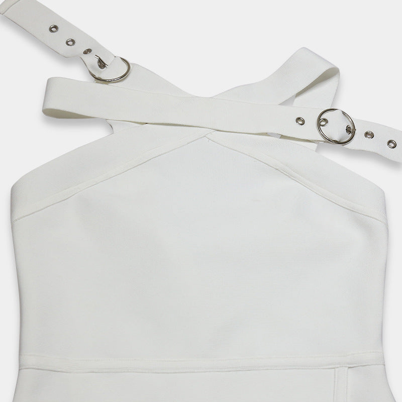 White Halter Sleeveless Front Split Bandage Short Homecoming Dress