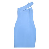 Simple Blue Slanted Shoulder Sleeveless Short Homecoming Dress Prom Dress
