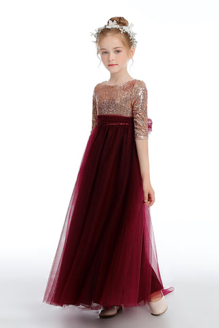 Burgundy Cute Tulle A-Line Flower Girl Dress With Sequins FL0051