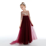 Burgundy Cute Tulle A-Line Flower Girl Dress With Sequins FL0051