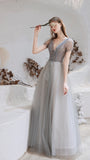 Illusion sleeve V-neck A-line Sequins Chiffon Beaded Prom Dresses