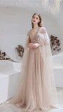 Sleeveless V-neck Sequins A-line Chiffon Beaded Prom Dresses